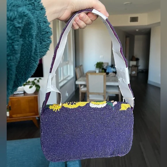 NWT Sol and Mer Floral Purple Beaded Women's Bag - Picture 2 of 8